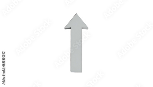 A three-dimensional, light gray arrow pointing upwards against a stark black background