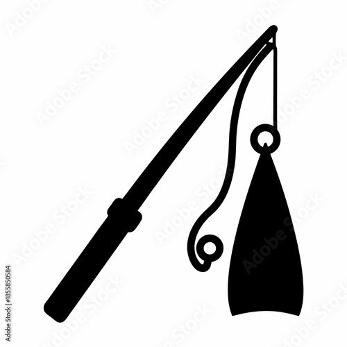 Black and White Illustration of a Cat Teaser Wand Toy for Cats