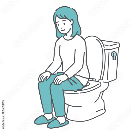 トイレに座ってリラックスしている女性のイラスト（快便・排泄・腸活）