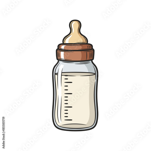 baby bottle vector illustration in minimalist flat style on white background. Used for baby care, parenting products, infant nutrition themes