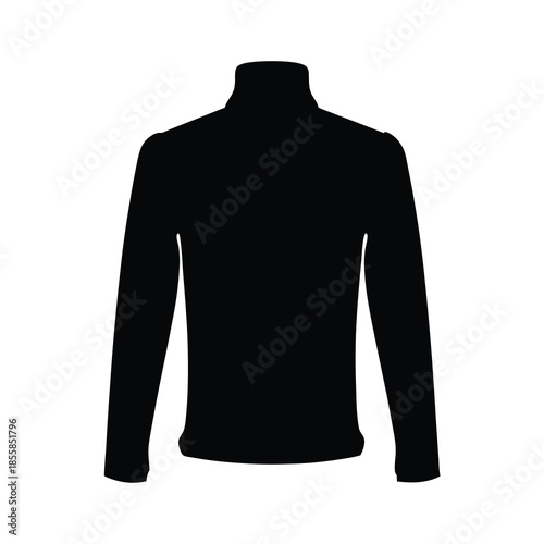 Black silhouette of a long sleeved turtleneck shirt on a white background