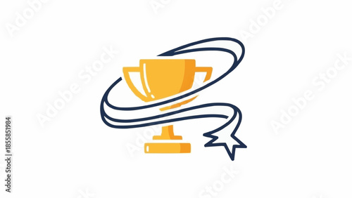 Golden Trophy with Swirling Ribbon and Star Accent.