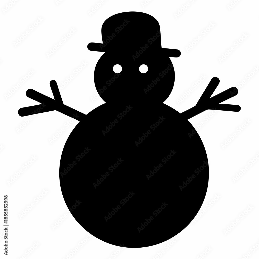 Naklejka premium Simple black silhouette of a snowman with a hat on a white background