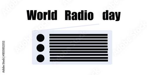 World radio day black silhouette radio and text on a white