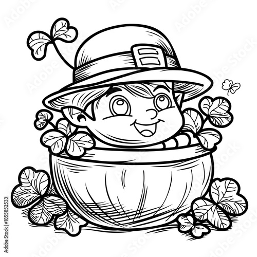 Leprechaun Musician with Bagpipes Line Art Coloring page