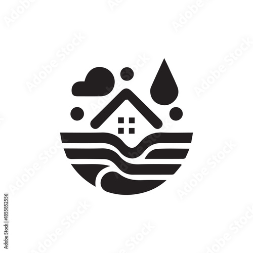 Minimalist house in rain and flood insurance concept illustration