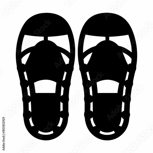 Pair of minimalist black flip flops on a white background image