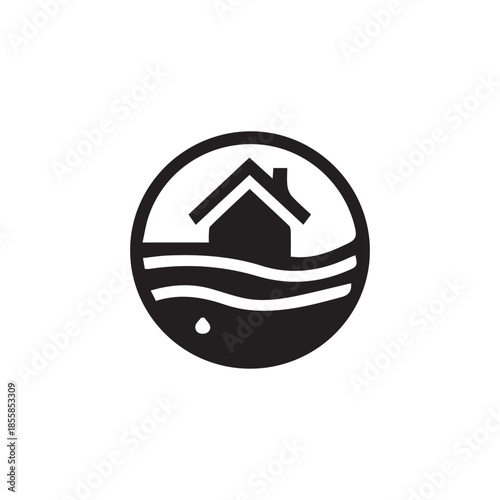 House submerged in water representing flood or drainage issues icon