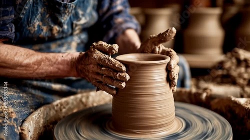 hands of a potter working in the pottery workshop 