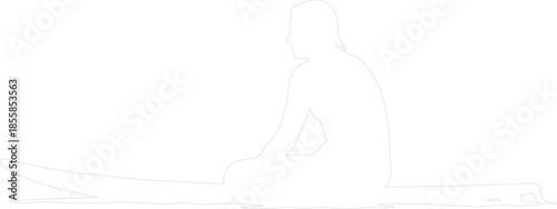 Minimalist Vector Outline of Surfer Sitting on Surfboard Waiting for Waves