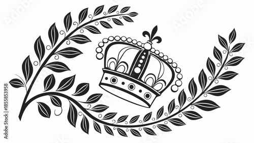 Regal Crown and Laurel Wreath Emblem - Classic Heraldic Symbol