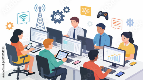 office workers using technology