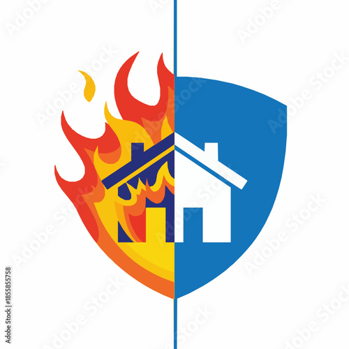 Fire risk and insurance coverage comparison flat vector illustration