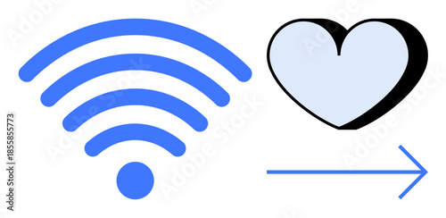 Networking, online dating, communication, technology, relationships, connectivity. wireless signal transitioning to heart symbol with arrow pointing forward. Online dating and communication concept