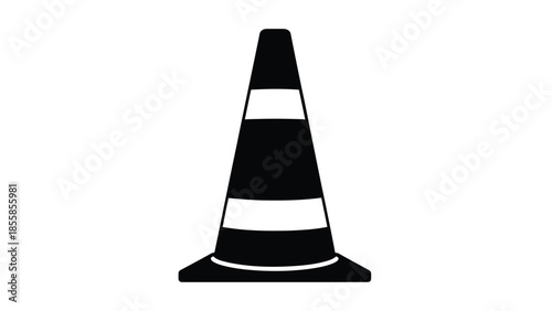 Black traffic cone silhouette isolated on white background