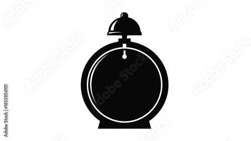 Minimalist black silhouette of a stopwatch with bell isolated on white background