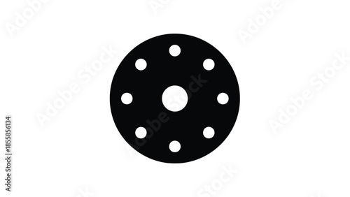 Minimalist black circular silhouette symbol with holes isolated on white background
