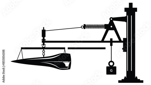 Black silhouette of a spring scale with a boat anchor and weight isolated on white background