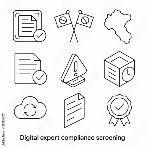 Digital export compliance screening icons for efficient monitoring and verification