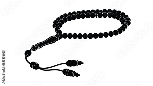 Black tasbih prayer beads silhouette with cord and plug isolated on white background