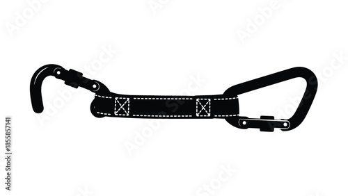 Black dog leash silhouette with carabiner clip isolated on white background