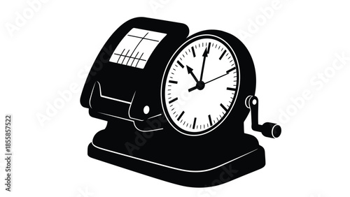 Black silhouette of old mechanical clock isolated on white background