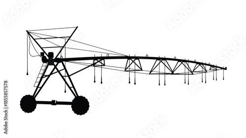 Large center pivot irrigation system silhouette isolated on white background