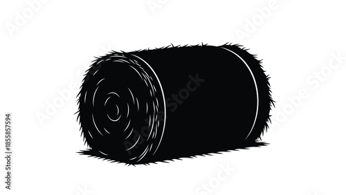 Black silhouette of a rolled up hay bale isolated on white background
