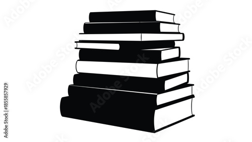 Minimalist black silhouette illustration of a tall stack of books, representing education and academic study isolated on white background