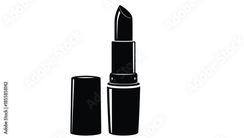 Black lipstick tube silhouette with cap off isolated on white background