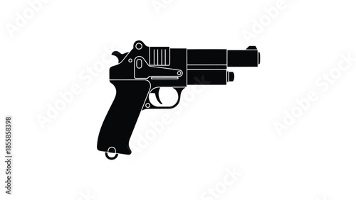 Black silhouette of a semi-automatic pistol isolated on white background