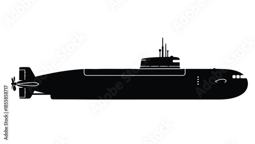 Black silhouette of a submarine on a isolated on white background