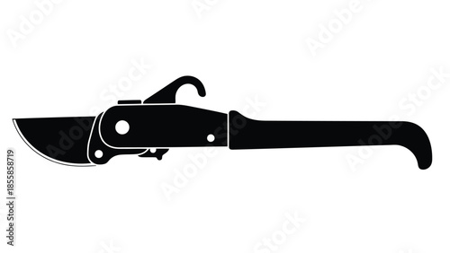Black silhouette of garden pruning shears with open blades, a minimalist flat icon isolated on white background
