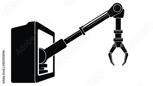 Industrial robotic arm with mechanical gripper silhouette icon. Black flat design vector symbol of automation technology isolated on white background