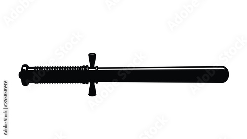 Silhouette of a black telescoping baton against a isolated on white background