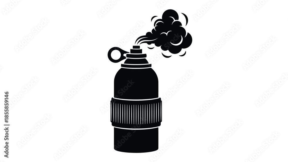 Fototapeta premium Black smoke bomb silhouette with ring and pin, isolated on white background