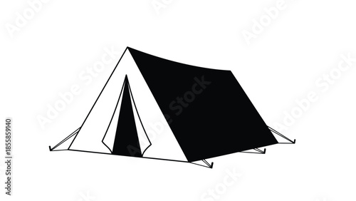 Minimalist black camping tent silhouette flat vector graphic for outdoor adventure isolated on white background