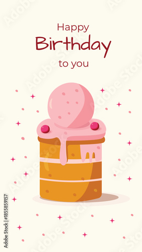 Happy Birthday to you vertical card with cake