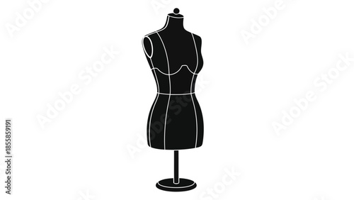 Minimalist Black Tailor Mannequin Silhouette Flat Vector Icon for Fashion Design isolated on white background