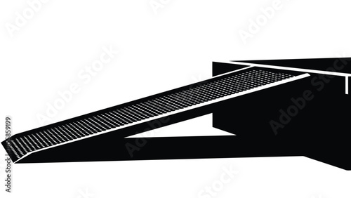 Black silhouette of a loading dock ramp against a isolated on white background