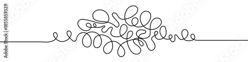 Tangled, continuous line forming a knot. Drawing in one line art style with editable black stroke on a white background. Vector illustration.