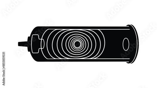 Black silhouette of a cylindrical object with concentric circles on a isolated on white background