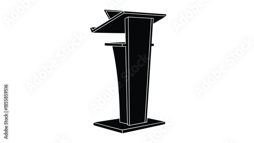 Black silhouette of a modern podium or lectern, ready for public speaking or a formal presentation, isolated on white background