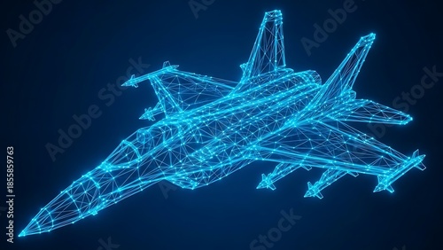 Wireframe model of a fighter jet aircraft in flight