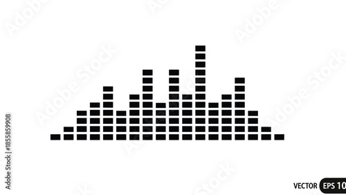 Dynamic sound equalizer bars icon symbol, representing audio waveform and music volume on a isolated on white background
