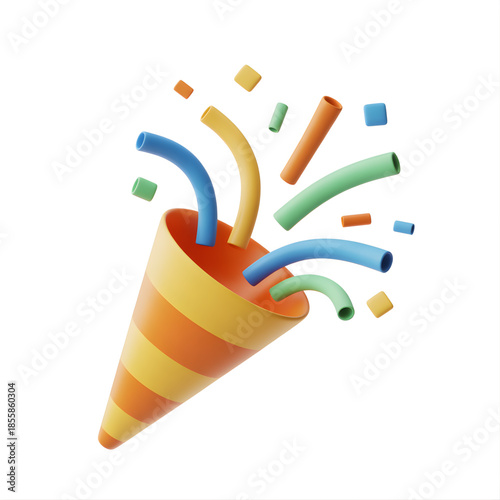 Colorful Party Popper Exploding with Streamers and Confetti