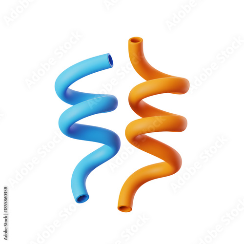 Blue and Orange Spiral Tubing on White Background