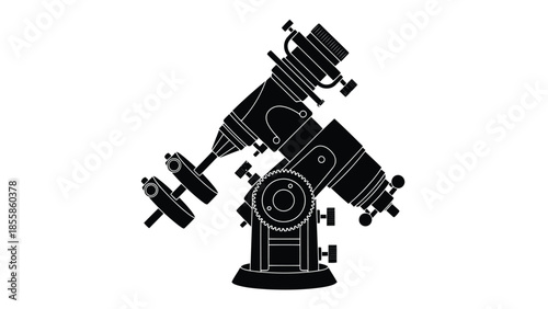 Black silhouette of a microscope on a , flat minimalist vector symbol isolated on white background