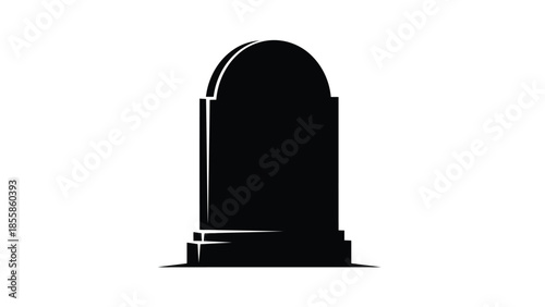 Minimalist black silhouette of a tombstone isolated on white background