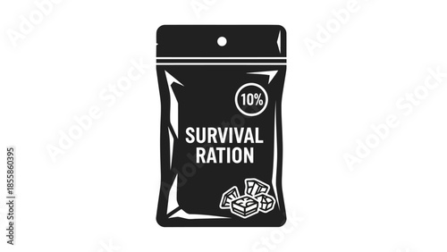 Black Survival Ration Pouch Flat Vector Icon isolated on white background